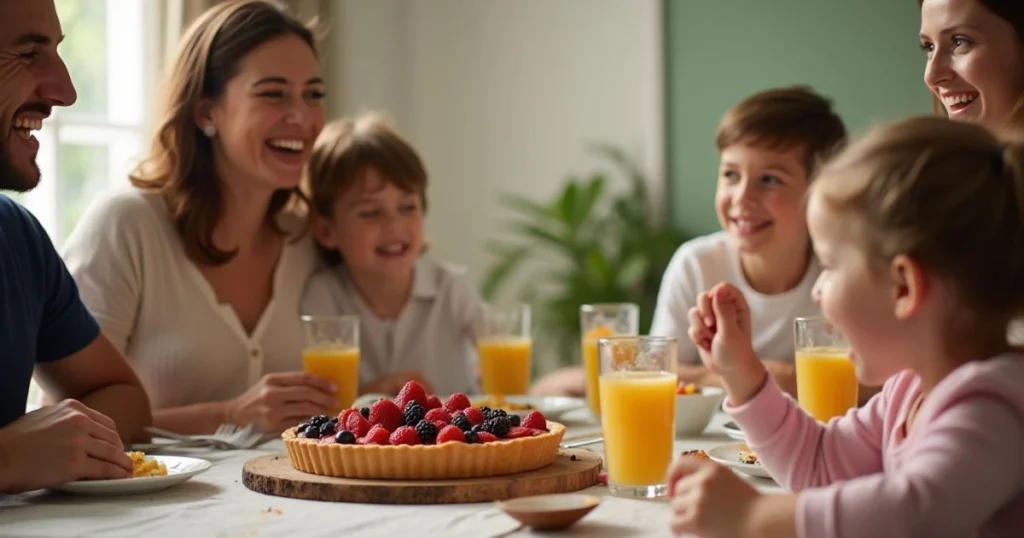 Family enjoying a Quick Fruit Tart together for the best breakfast near me.