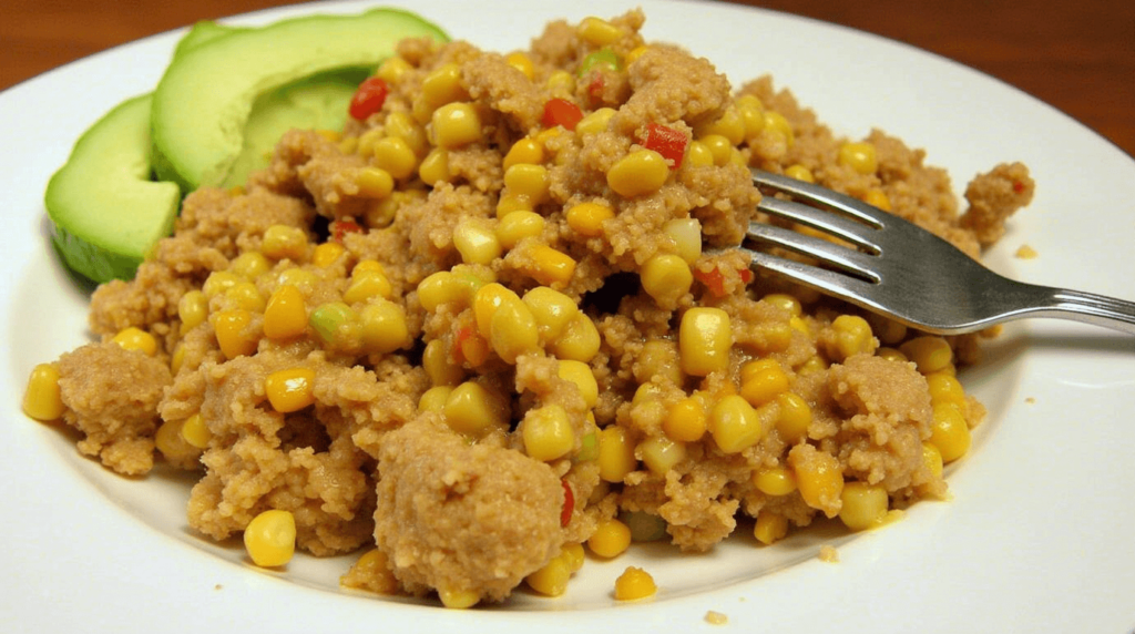 Ground Chicken Mexican Corn in a bowl with fresh ingredients like lime and cilantro.