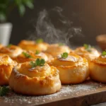 Freshly baked chicken and cheese jalouise with golden, flaky pastry