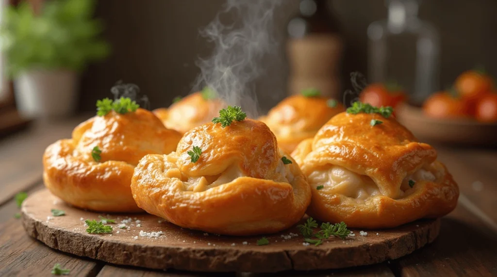 Chicken and cheese jalouise served with a side of fresh herbs