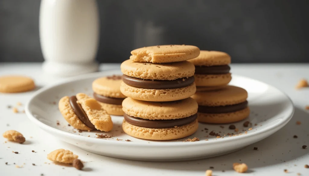 "Freshly made Chocolate Shiroi Koibito cookies with smooth chocolate filling on an elegant plate