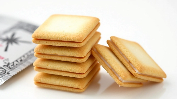 Finished Chocolate Shiroi Koibito cookies with chocolate filling, arranged on a white plate.